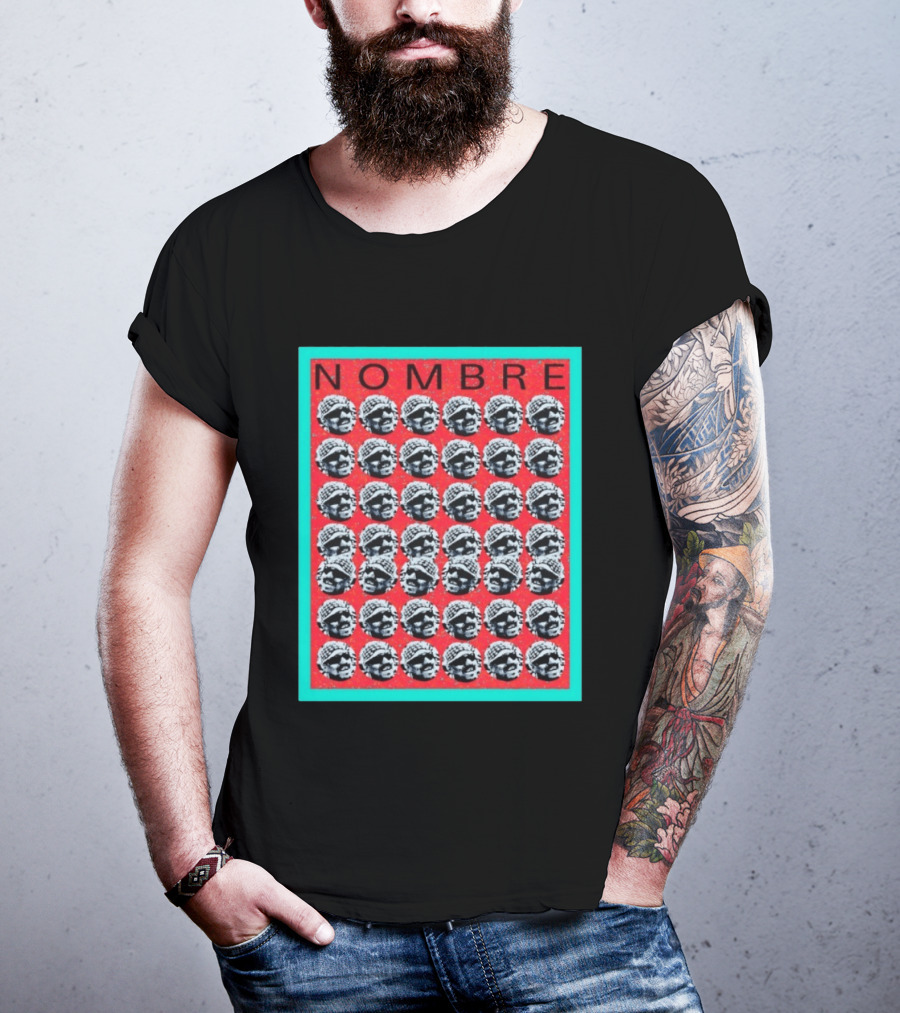 NOMBRE Repeating Pattern Red Teal T-Shirt