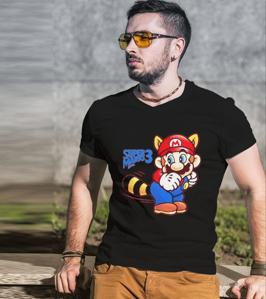 Super Mario Bros 3 Raccoon Mario Tail Whip Retro Game Nostalgia T-Shirt