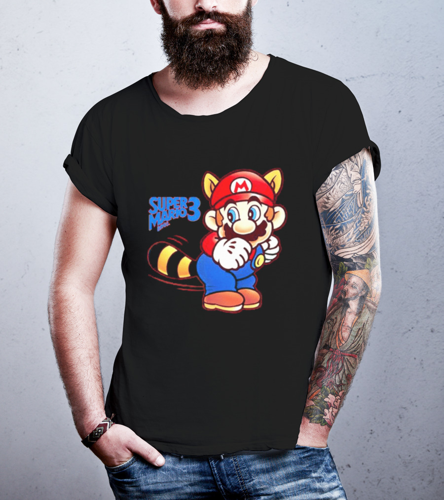 Super Mario Bros 3 Raccoon Mario Tail Whip Retro Game Nostalgia T-Shirt