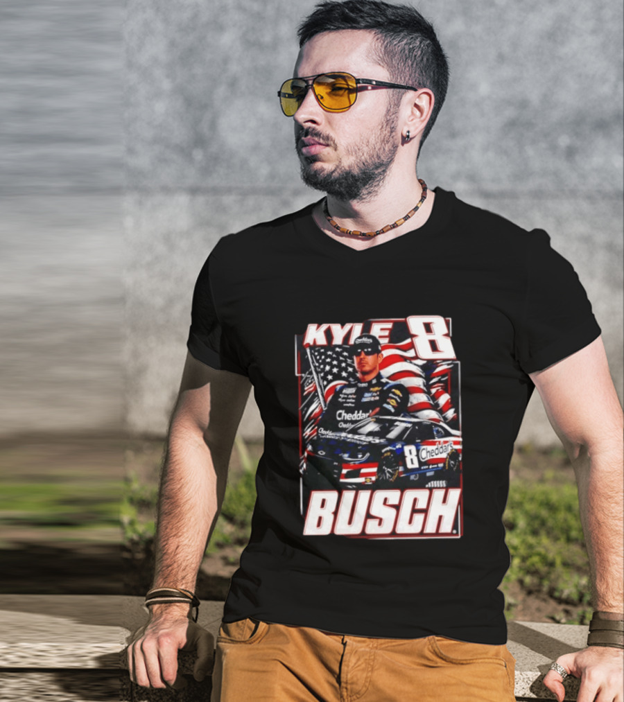 Kyle Busch 8 Cheddar's Racing With American Flag T-Shirt