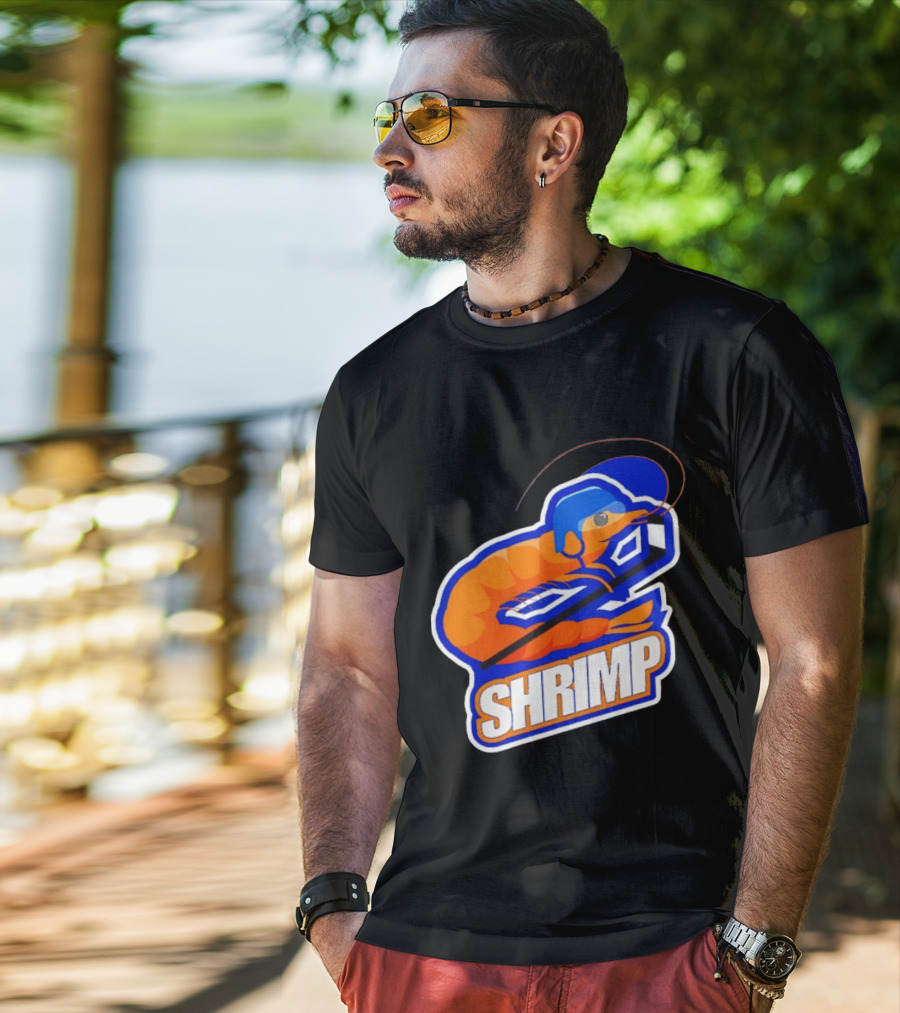 San Jose Shrimp Hockey Team Logo With Hockey Stick And Helmet T-Shirt