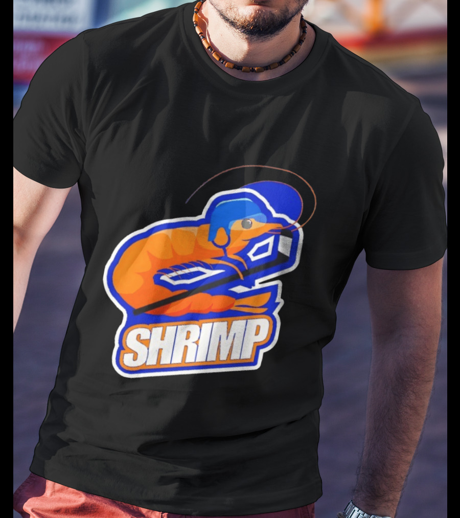 San Jose Shrimp Hockey Team Logo With Hockey Stick And Helmet T-Shirt