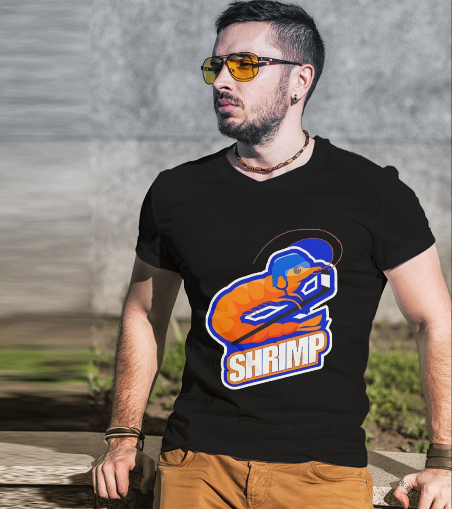 San Jose Shrimp Hockey Team Logo With Hockey Stick And Helmet T-Shirt