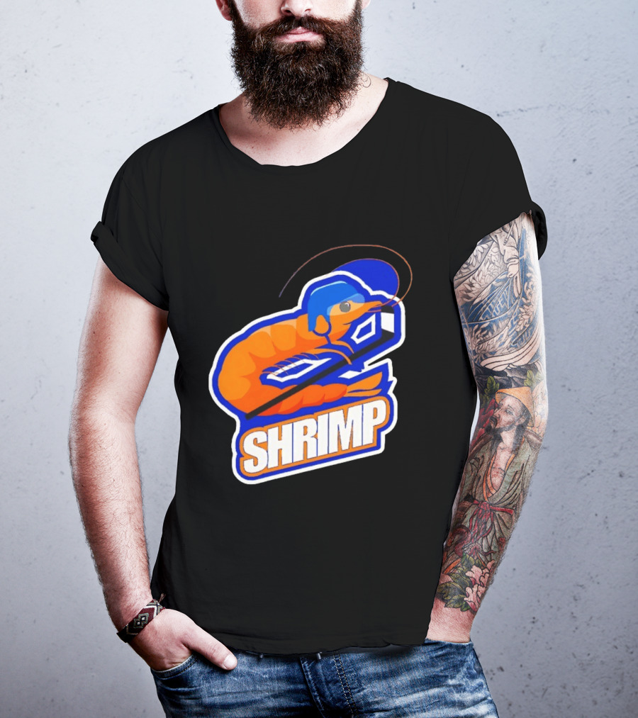 San Jose Shrimp Hockey Team Logo With Hockey Stick And Helmet T-Shirt
