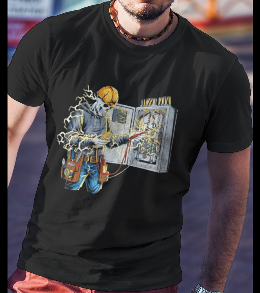 Skeleton Electrician Hard Hat Voltage Sparks T-Shirt