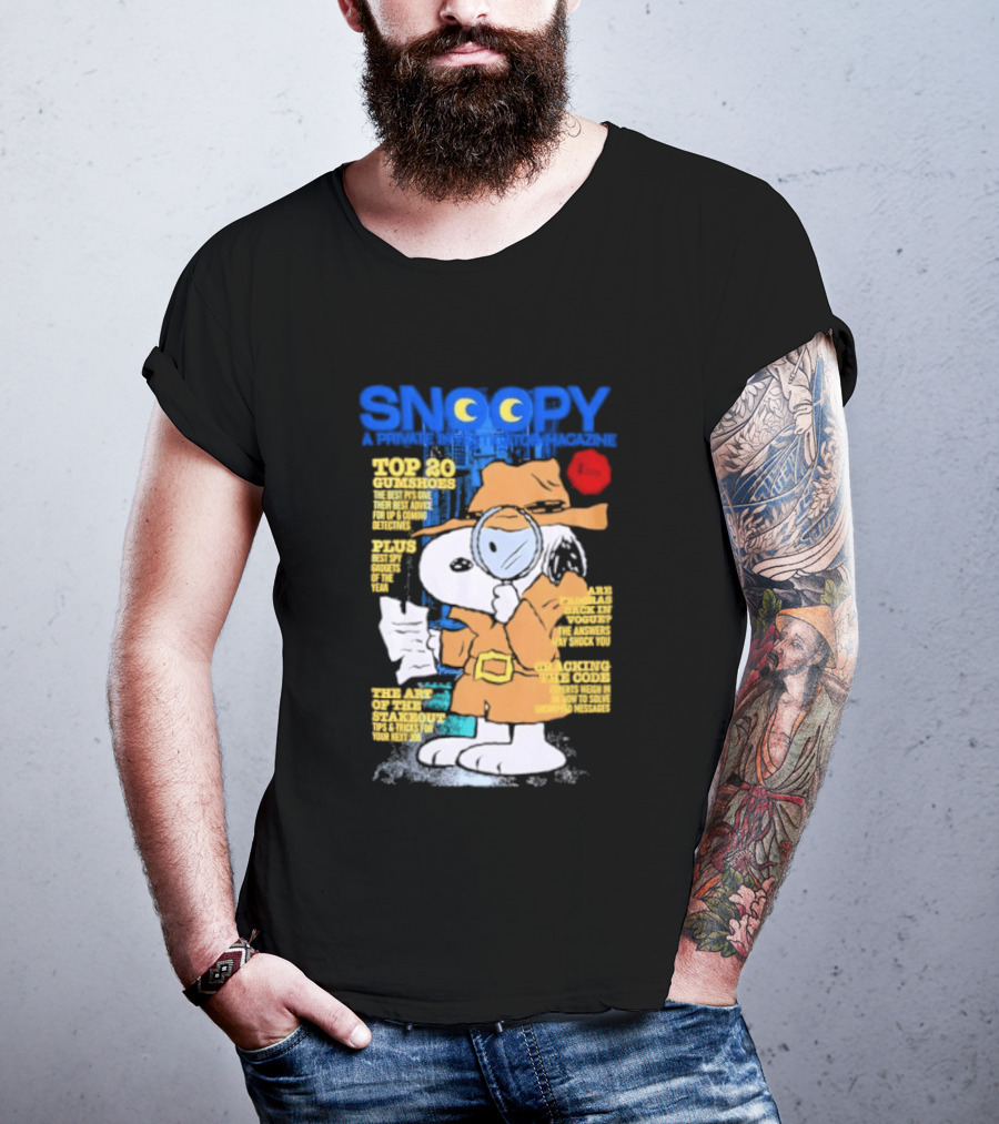 Snoopy Top 20 Clues Uncover Mystery Solved Peanuts Detective Investigator T-Shirt
