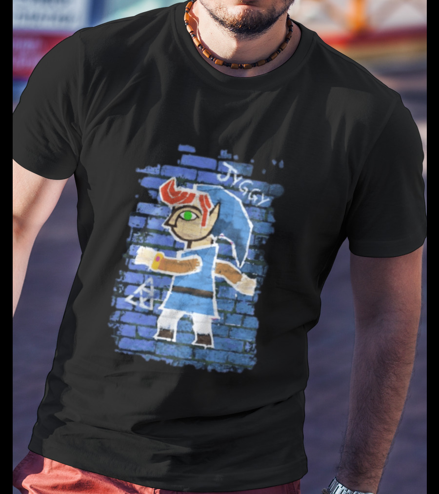 Jyggy ALBJ Character With Triforce On Blue Brick T-Shirt