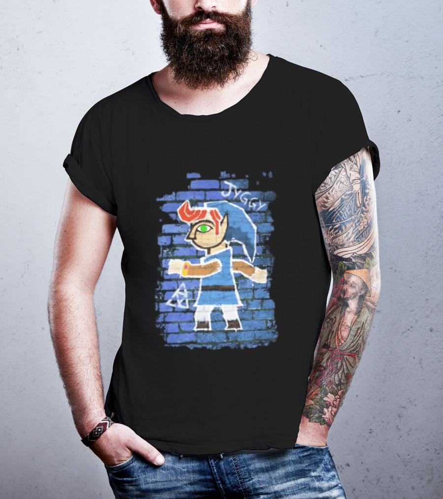 Jyggy ALBJ Character With Triforce On Blue Brick T-Shirt