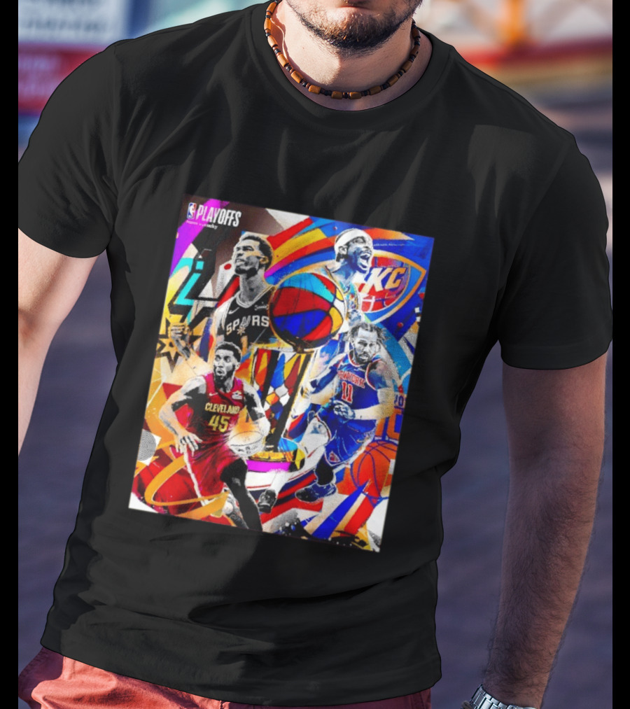 NBA Playoffs Spurs Thunder Cavaliers Knicks Star Players Wemby Alexander Brunson Mitchell T-Shirt