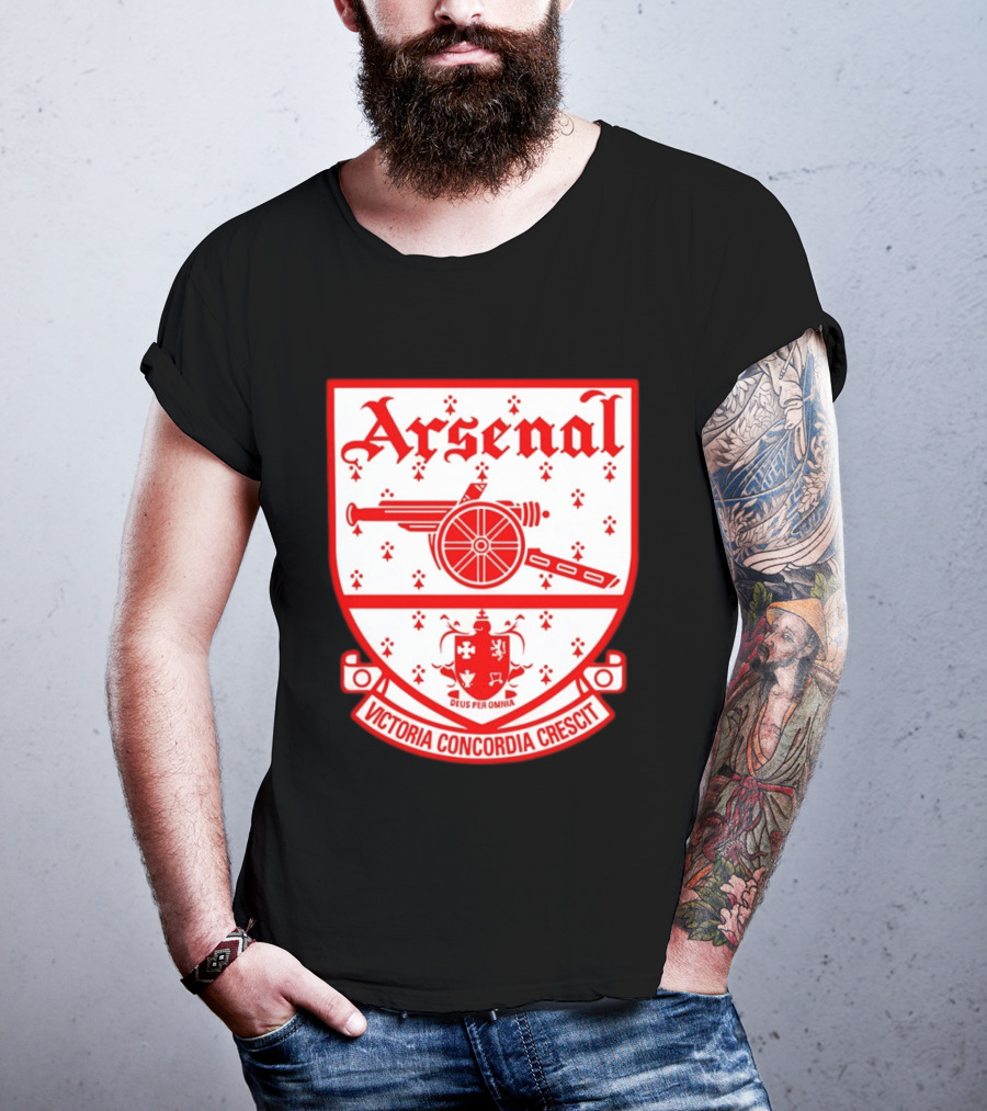Arsenal FC Crest Deus Per Omnia Victoria Concordia Crescit T-Shirt