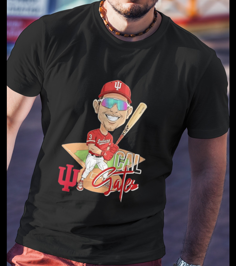 Cal Gates Indiana Hoosiers Baseball Caricature With Indiana University T-Shirt