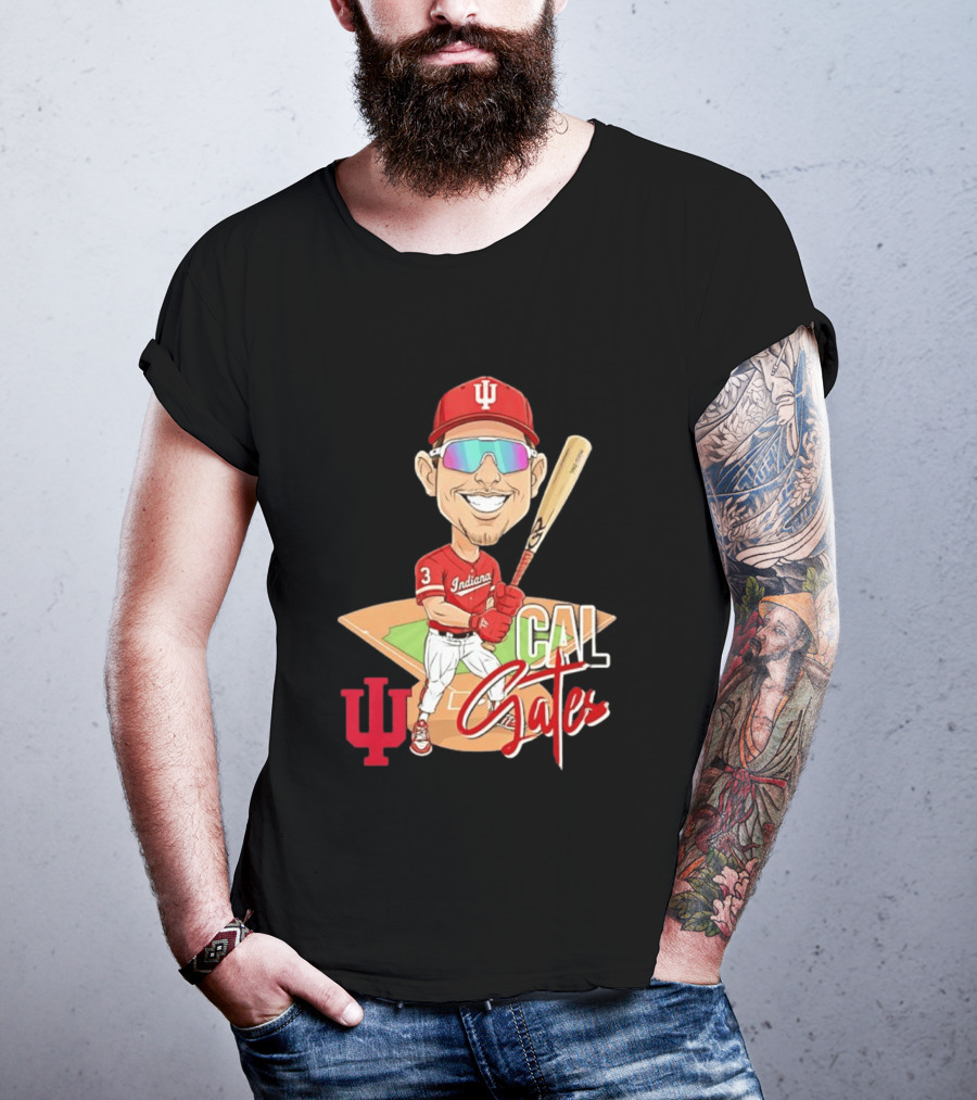 Cal Gates Indiana Hoosiers Baseball Caricature With Indiana University T-Shirt