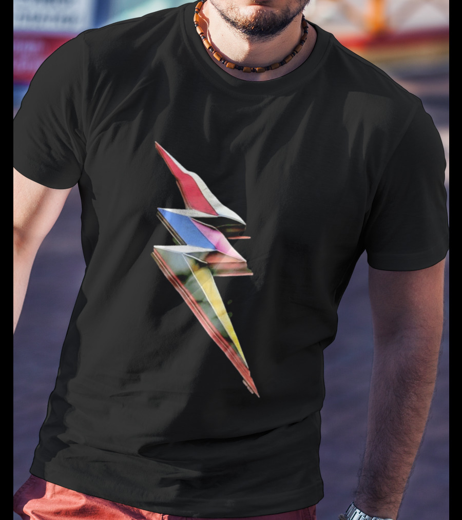 Geometric Prismatic Multicolor Lightning Bolt T-Shirt