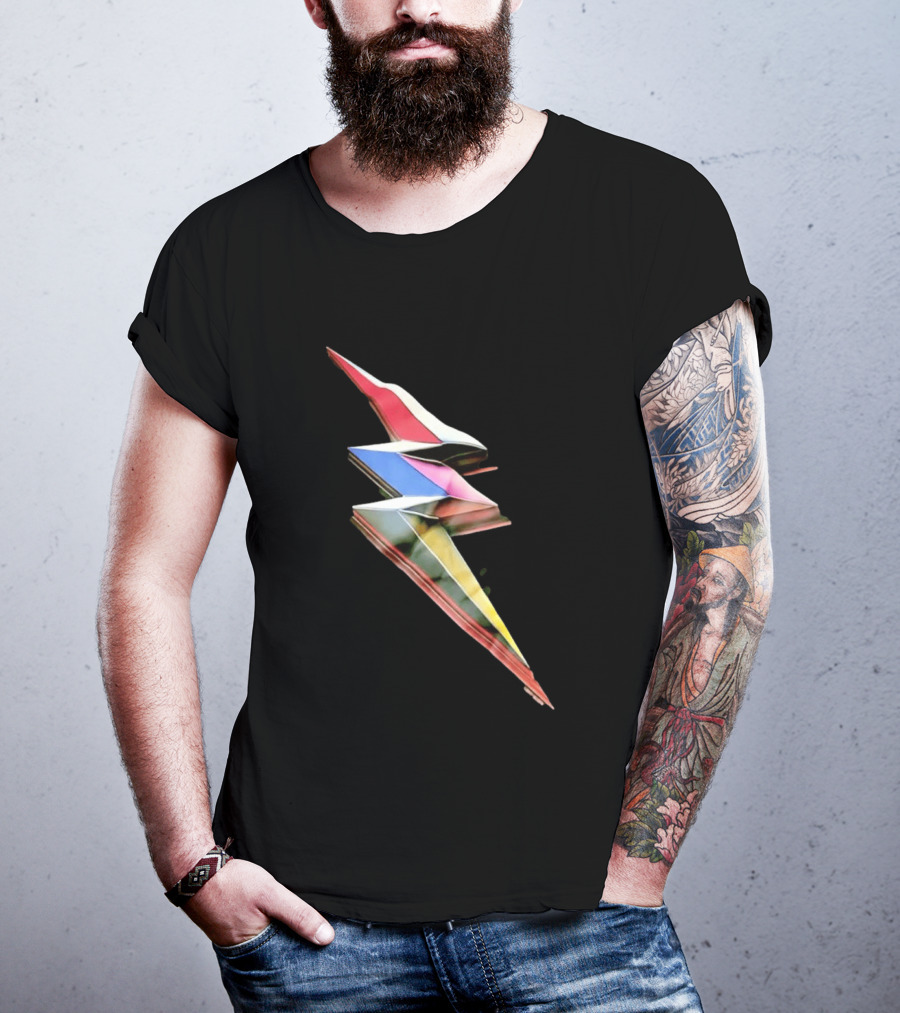 Geometric Prismatic Multicolor Lightning Bolt T-Shirt