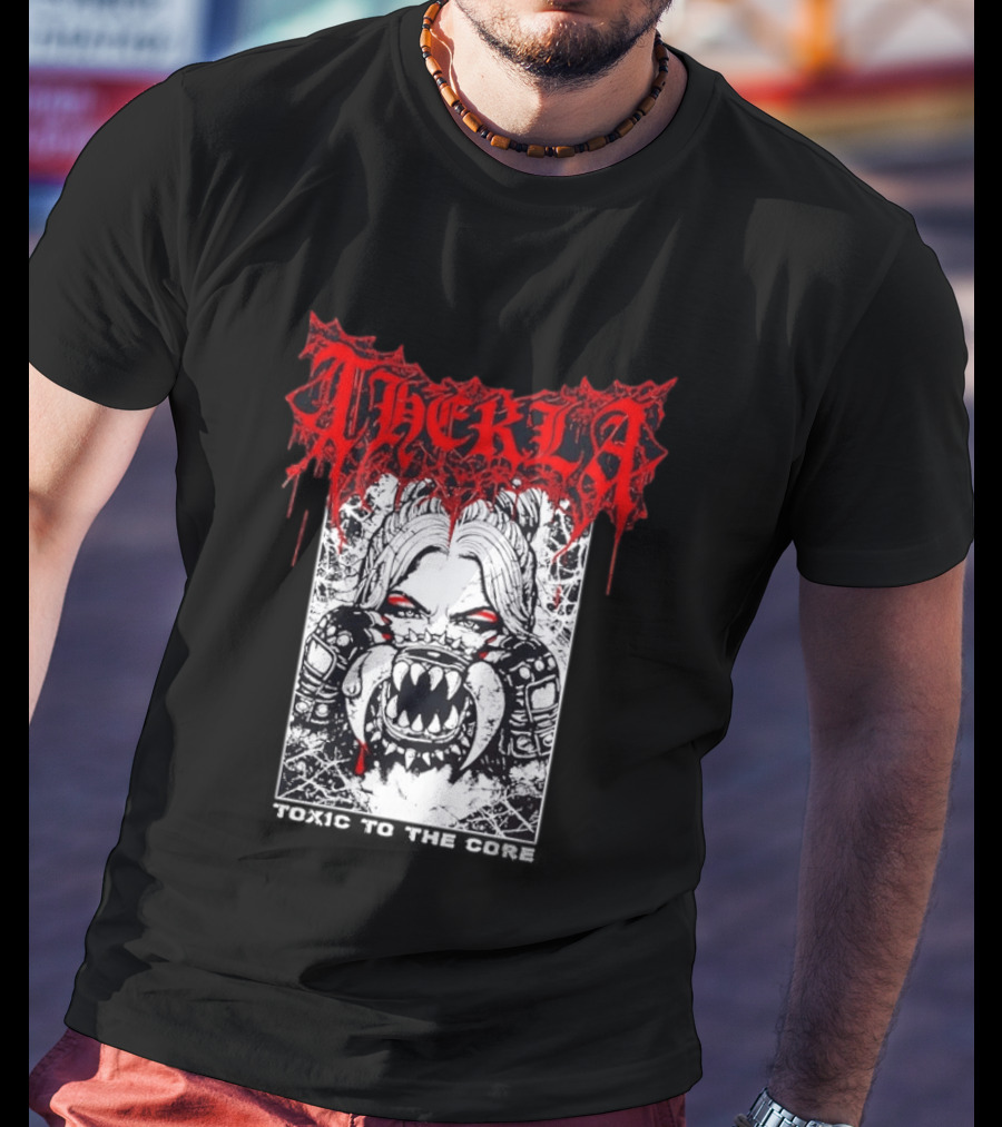 Therkla Toxic To The Core Female Demon Mouth Red Eyes Dripping Blood T-Shirt