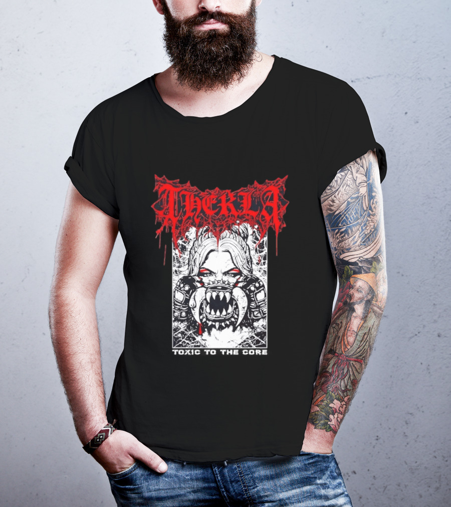 Therkla Toxic To The Core Female Demon Mouth Red Eyes Dripping Blood T-Shirt