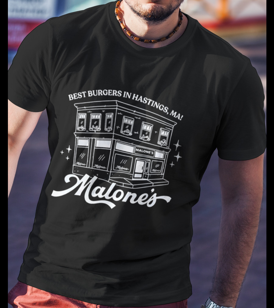 Malone's Bar Best Burgers In Hastings MA Classic Retro Building T-Shirt