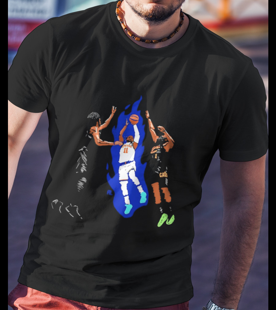 New York 11 Basketball Player Blue Flames Action Scene T-Shirt