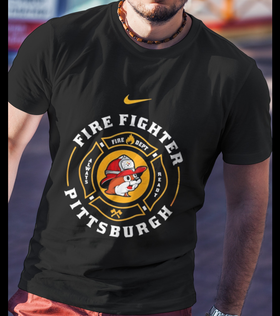 Pittsburgh Firefighter Maltese Cross Buc Ee's Nike Steelers T-Shirt