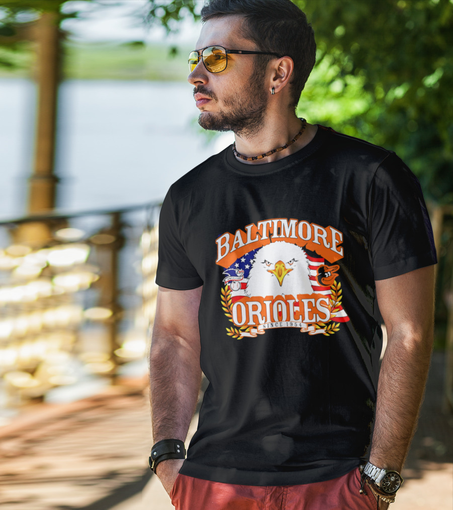 Baltimore Orioles Americana Eagle Logo With USA Flag Celebrating America's 250th Anniversary T-Shirt