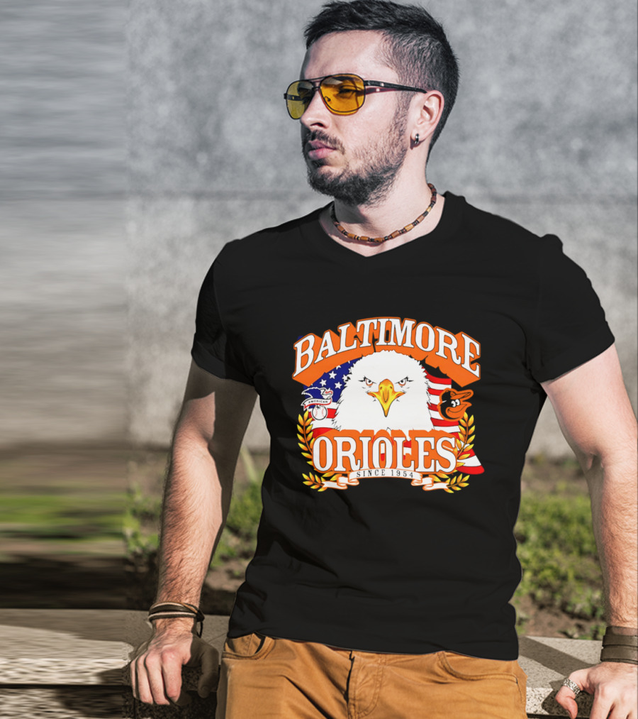 Baltimore Orioles Americana Eagle Logo With USA Flag Celebrating America's 250th Anniversary T-Shirt