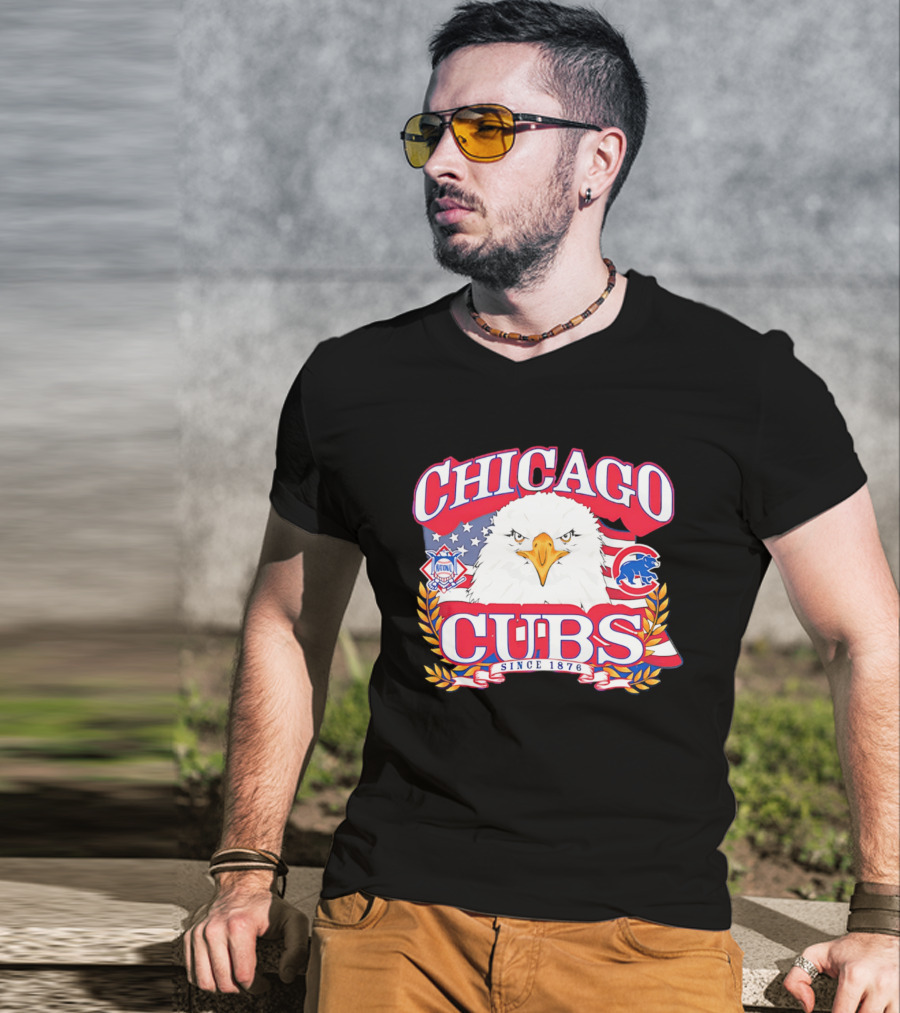 Chicago Cubs Americana Eagle Since 1876 National League Baseball Stars And Stripes 250th Celebration T-Shirt