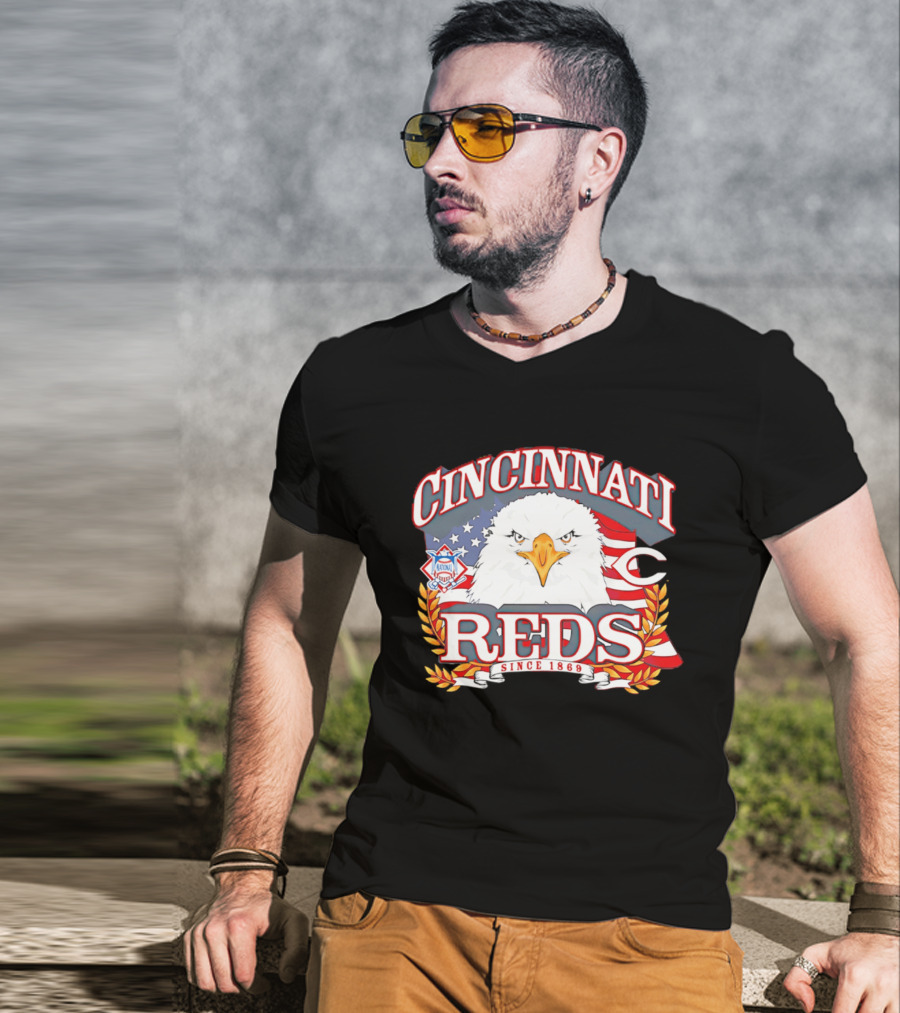 Cincinnati Reds National League Eagle American Flag Since 1869 T-Shirt