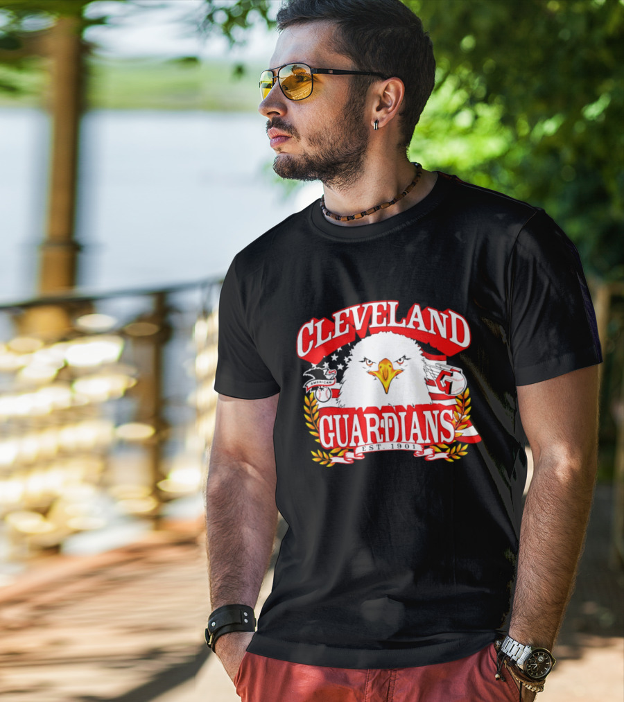 Cleveland Guardians Eagle And Baseball Stars Celebrating America's 250th Anniversary T-Shirt