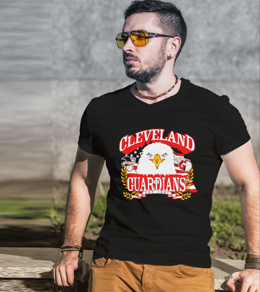 Cleveland Guardians Eagle And Baseball Stars Celebrating America's 250th Anniversary T-Shirt