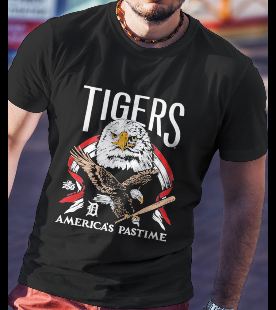 Tigers Eagle America's Pastime Bald Eagle Baseball Bat Iconic 250th Anniversary T-Shirt