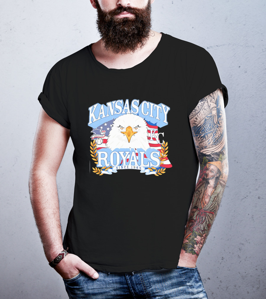 Kansas City Royals Eagle With American Flag Patriotic KC T-Shirt