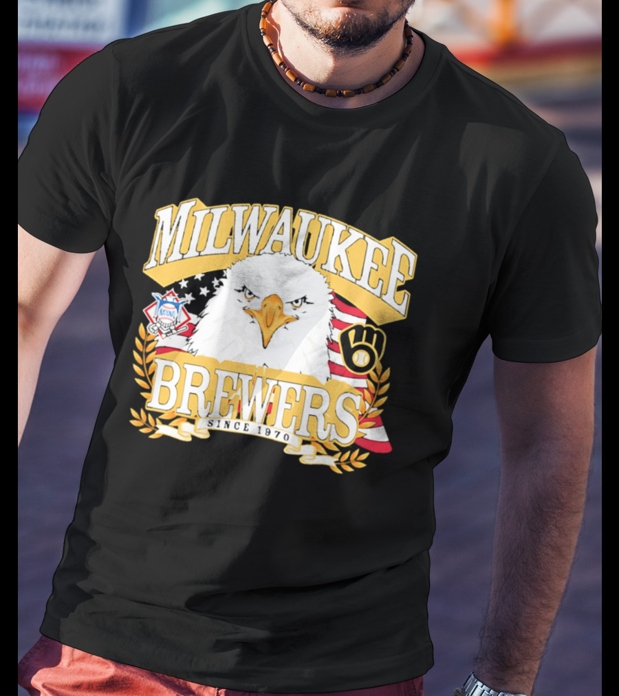 Milwaukee Brewers Eagle American Flag 250th Celebration T-Shirt
