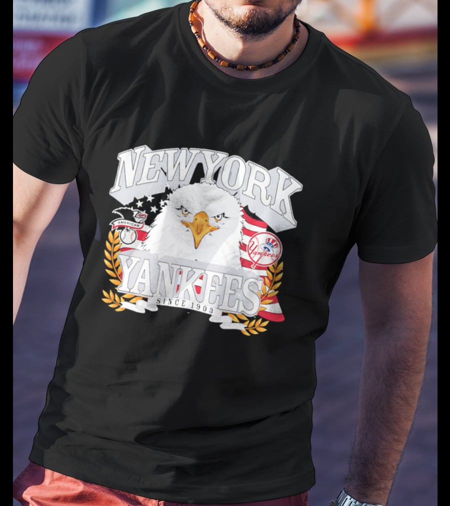 New York Yankees Americana Eagle Celebrating USA Flag With Baseball T-Shirt