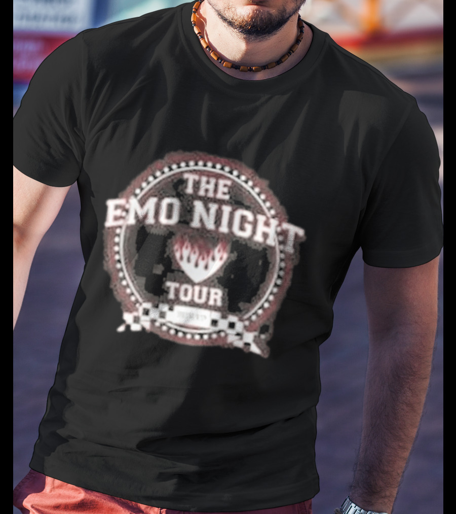 The Emo Night Tour Fraternity Fire Heart Checkered Circle T-Shirt