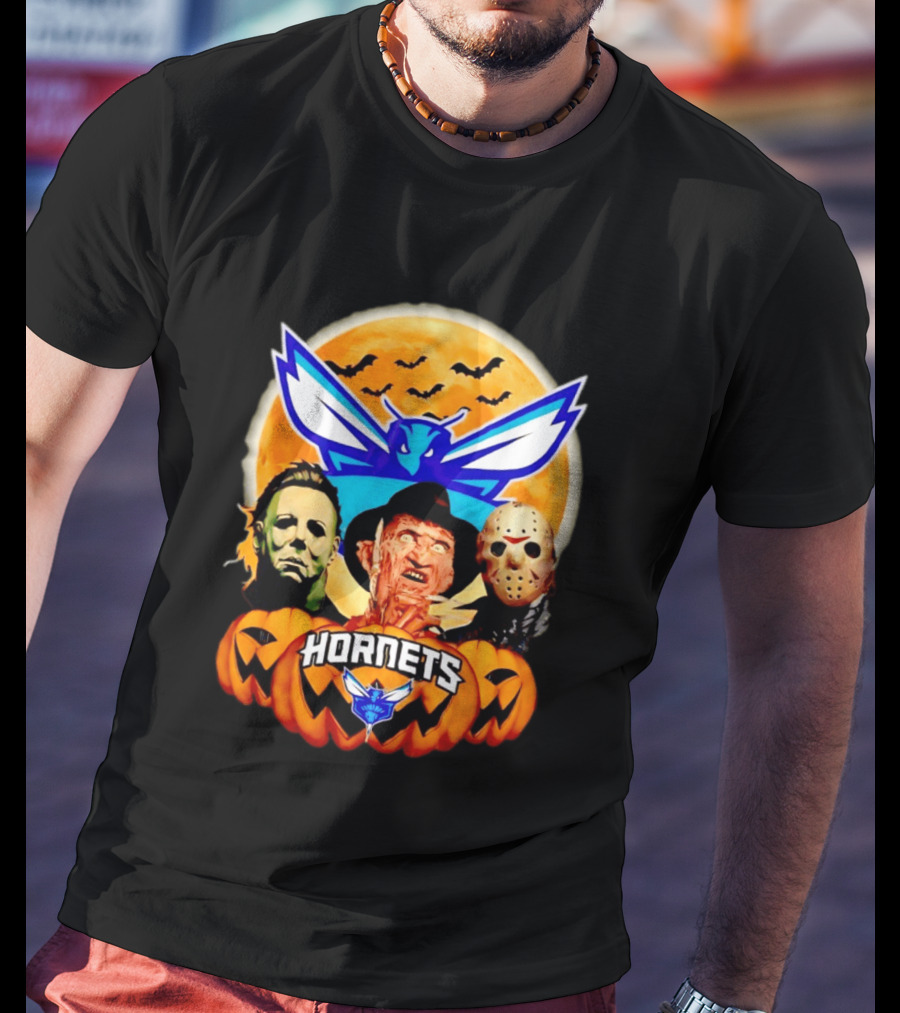 Halloween Horror Characters Freddy Jason Michael Myers Charlotte Hornets T-Shirt