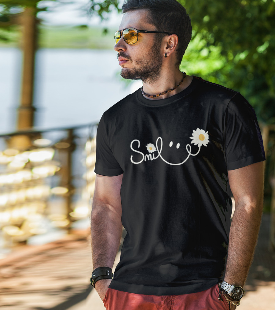 Smile Daisy Flower Icon With Happy Face T-Shirt