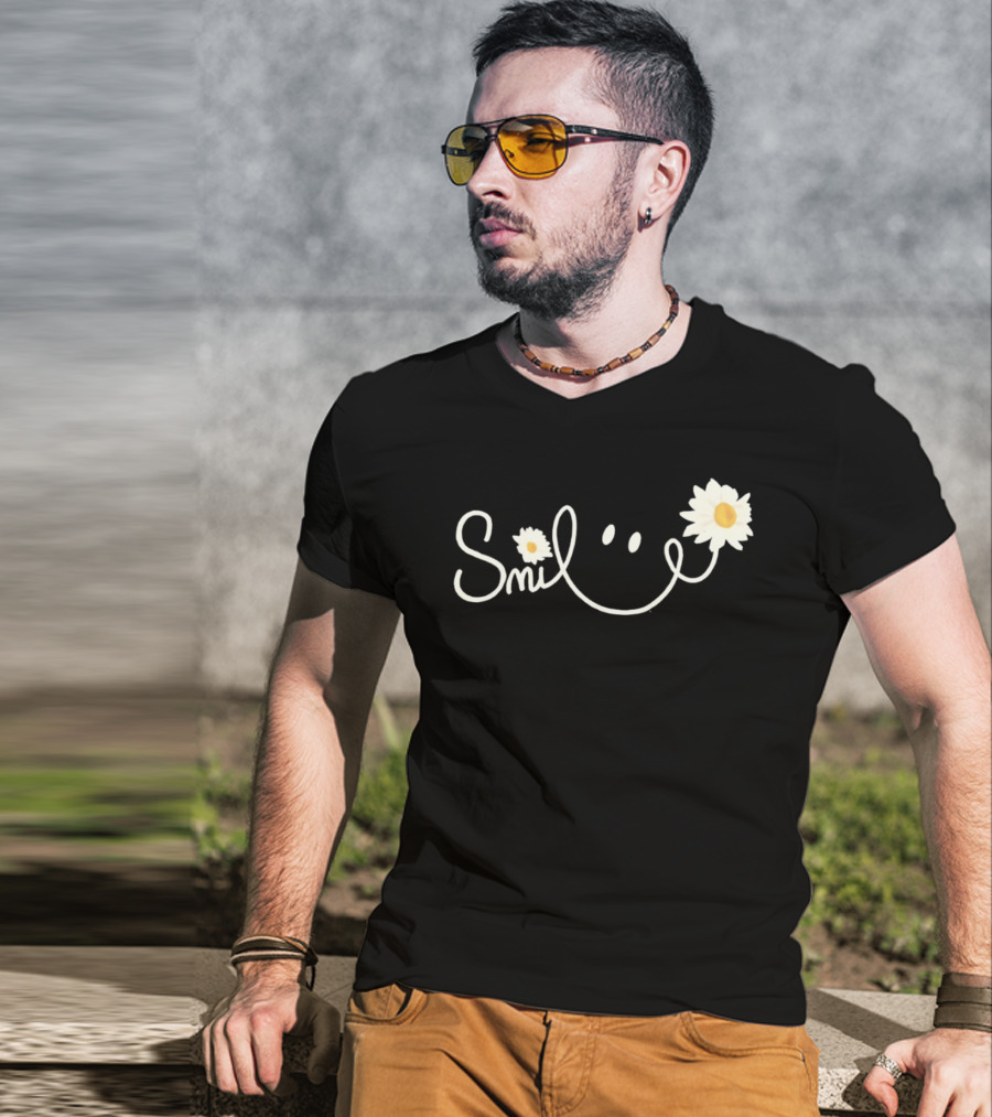 Smile Daisy Flower Icon With Happy Face T-Shirt
