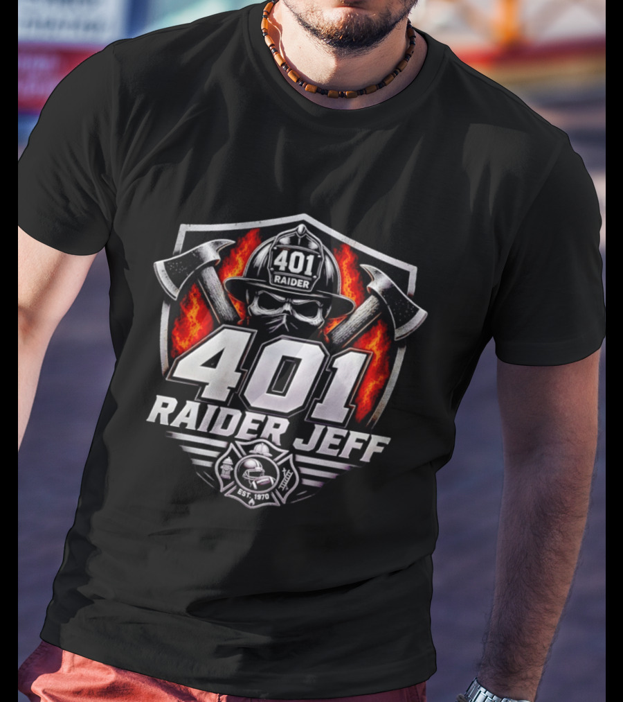 Las Vegas Raiders 401 Raider Jeff Skull Firefighter Helmet Logo Est. 1970 T-Shirt
