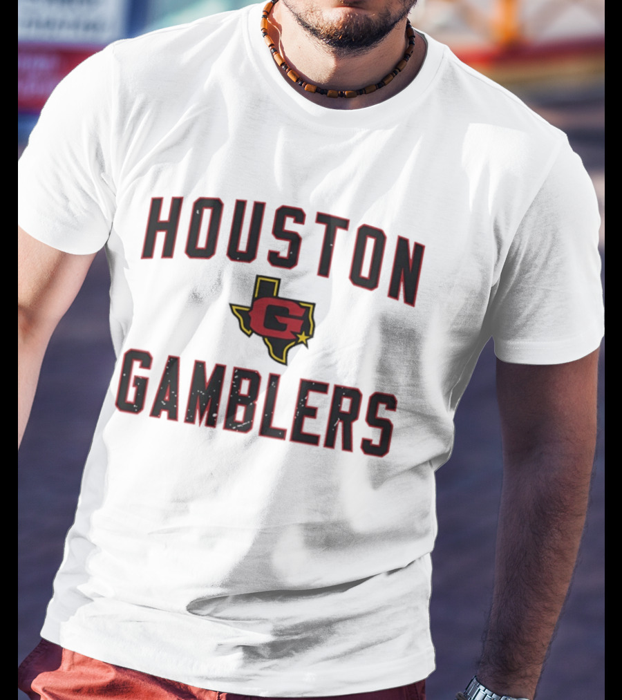 Houston Gamblers Jim Kelly Ricky Sanders USFL Texas Astrodome Team Gear T-Shirt