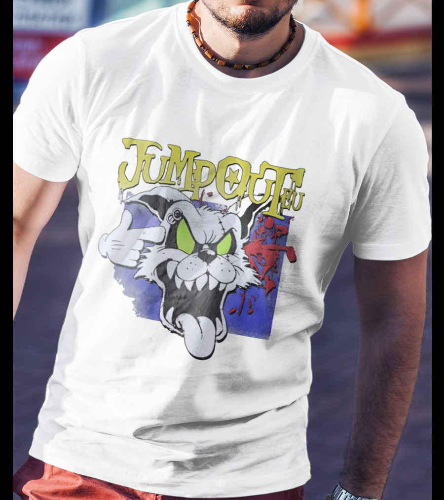 Jumpouteu Pop Culture Cat Creature Teeth Tongue Glove Eyes T-Shirt
