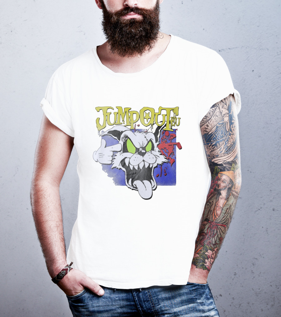 Jumpouteu Pop Culture Cat Creature Teeth Tongue Glove Eyes T-Shirt