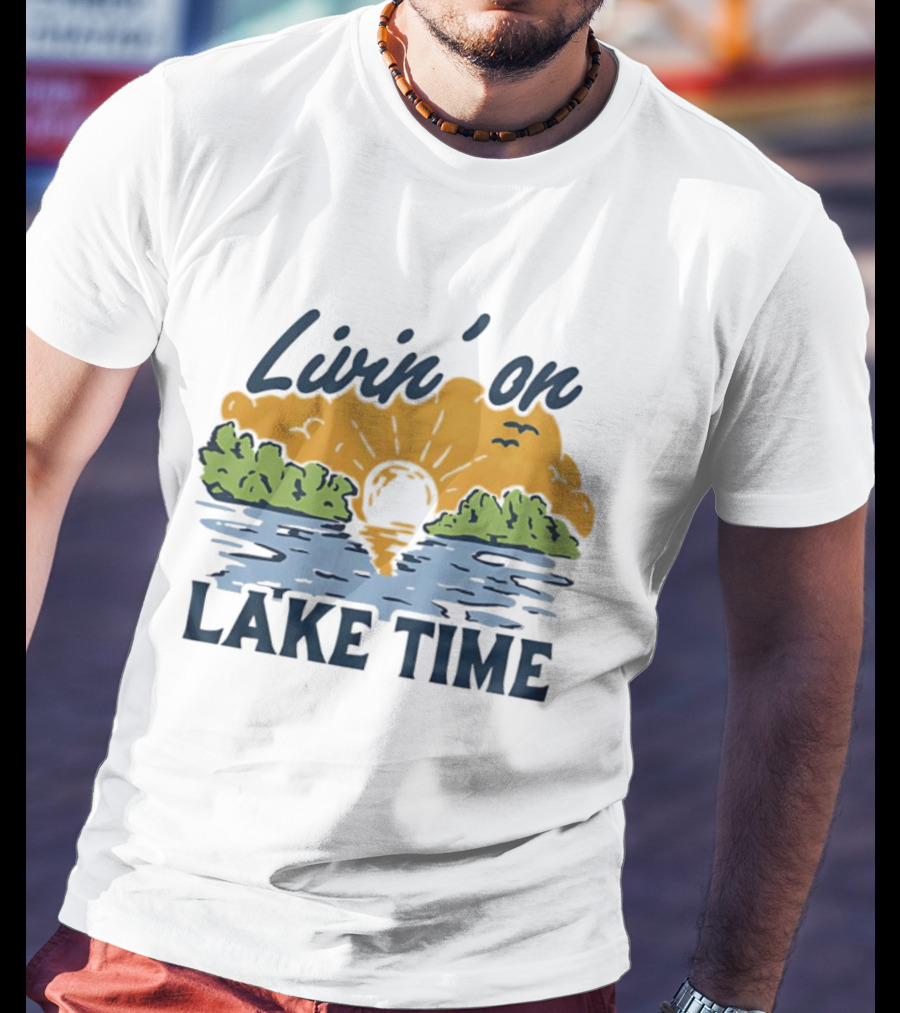Livin On Lake Time Sunset With Trees And Birds T-Shirt