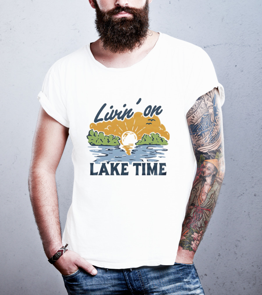 Livin On Lake Time Sunset With Trees And Birds T-Shirt