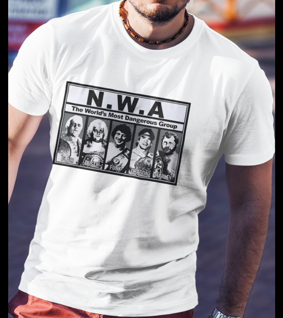 NWA The World's Most Dangerous Group Flair Dusty Funk Dragon Harley T-Shirt