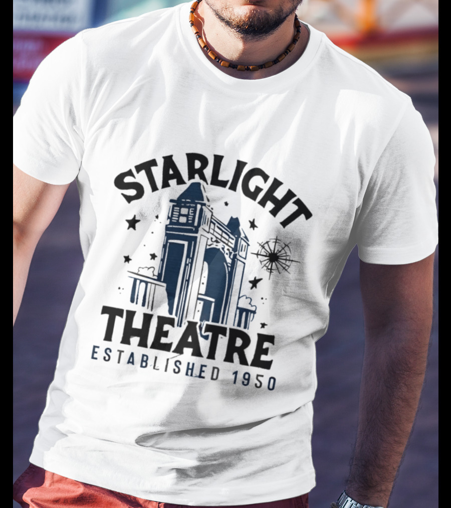 Starlight Theatre Established 1950 Vintage Architectural Landmark With Stars And Tower Scene T-Shirt