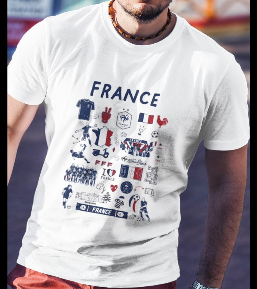 France National Team Vive La Fete Women's Impressions I Heart France Football Rooster Peace V Marque Repere Block Letters FFF T-Shirt