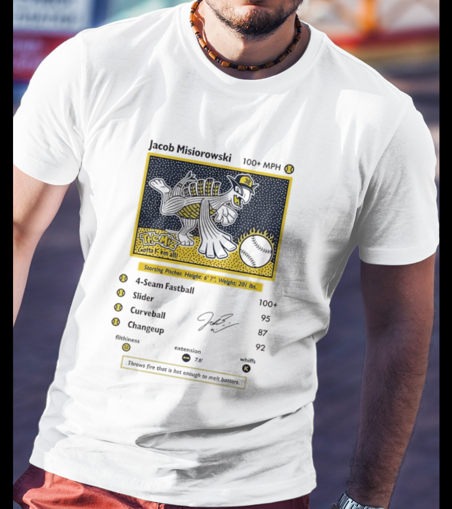 Jacob Misiorowski Milwaukee Brewers The Miz 100+ MPH Fastball Card T-Shirt