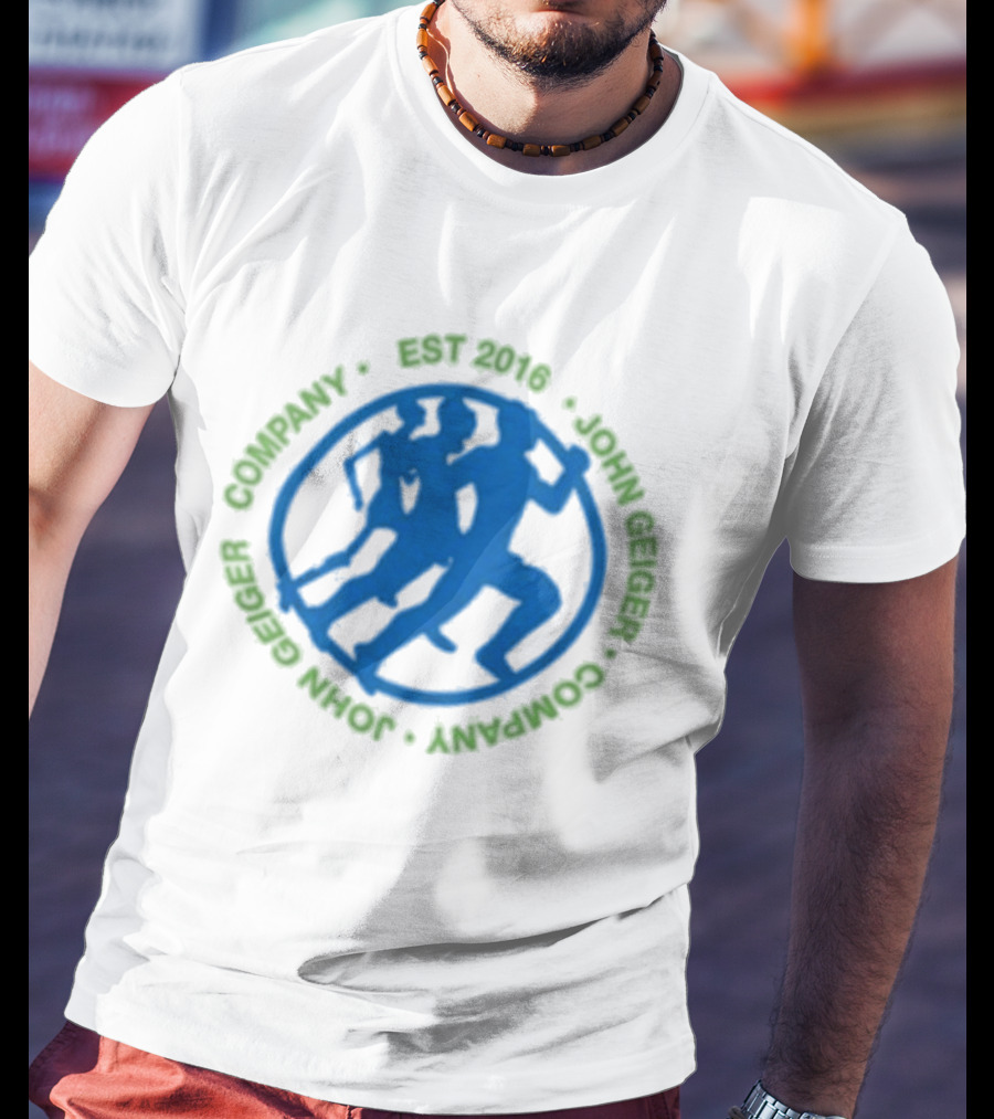 John Geiger Company Est 2016 Blue Running Figures T-Shirt