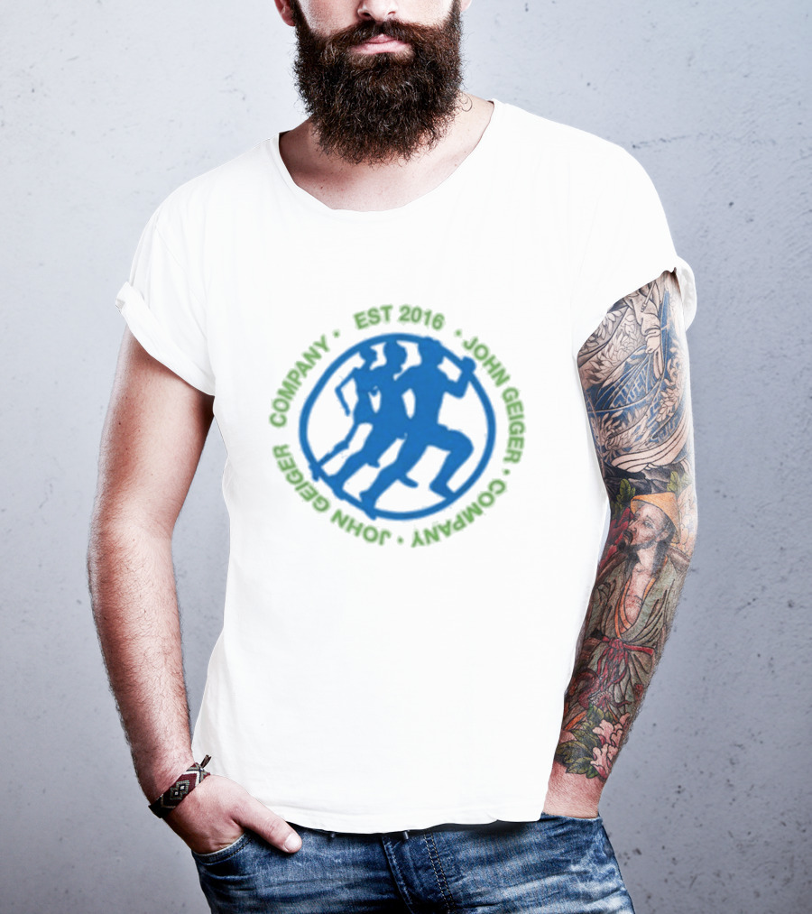 John Geiger Company Est 2016 Blue Running Figures T-Shirt