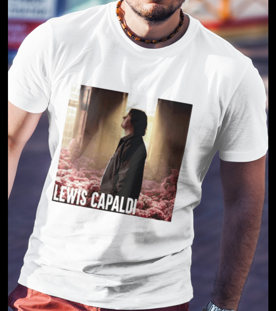 Lewis Capaldi Standing In Floral Scene With Sunlight In Concert Photo T-Shirt